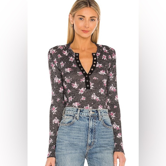 Free People Tops - NWT Free People Intimately One of the Girls Printed Henley Top in Black Combo